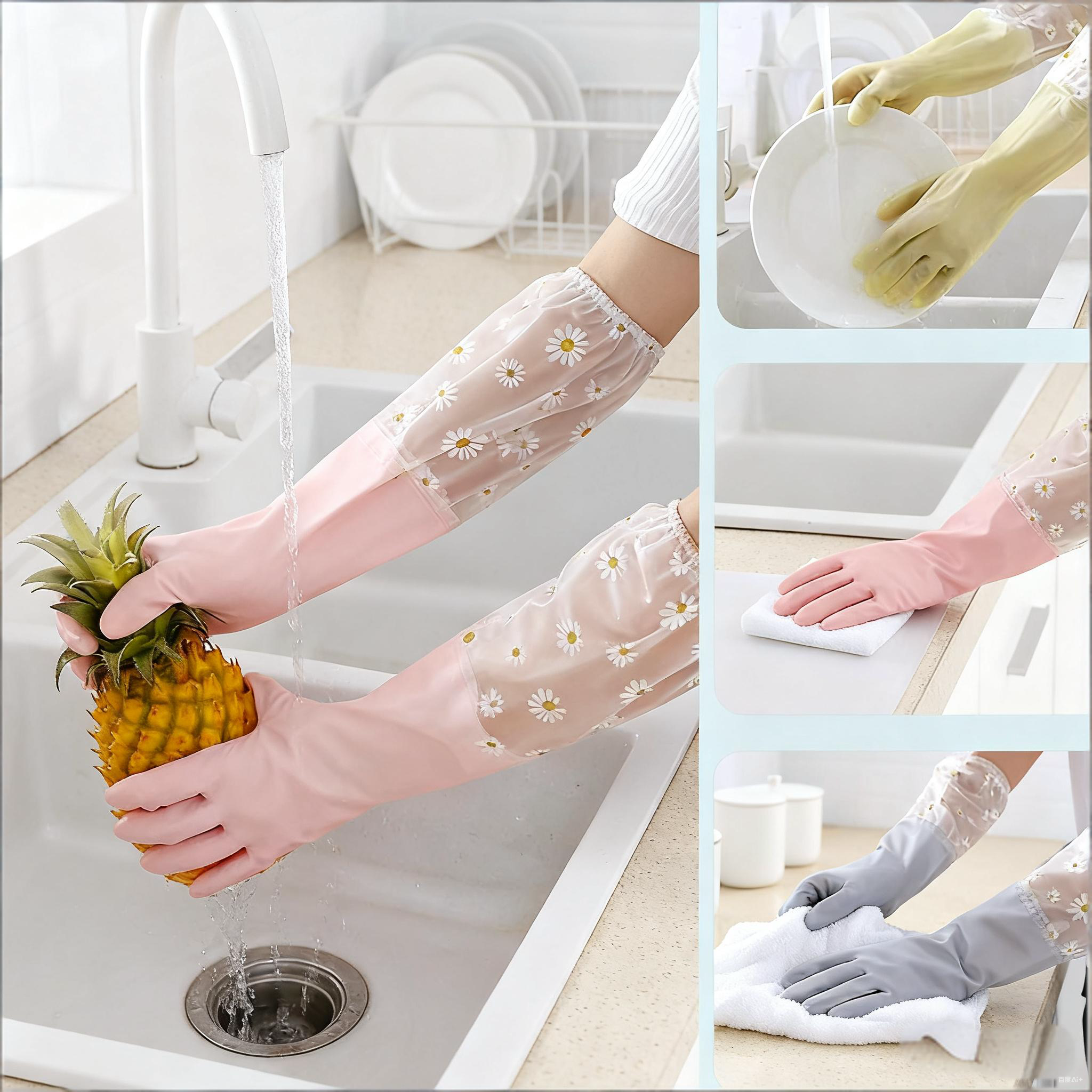 1 Pair Rubber Gloves Long Slee - Dish Glove Rubber 리뷰 및 가격