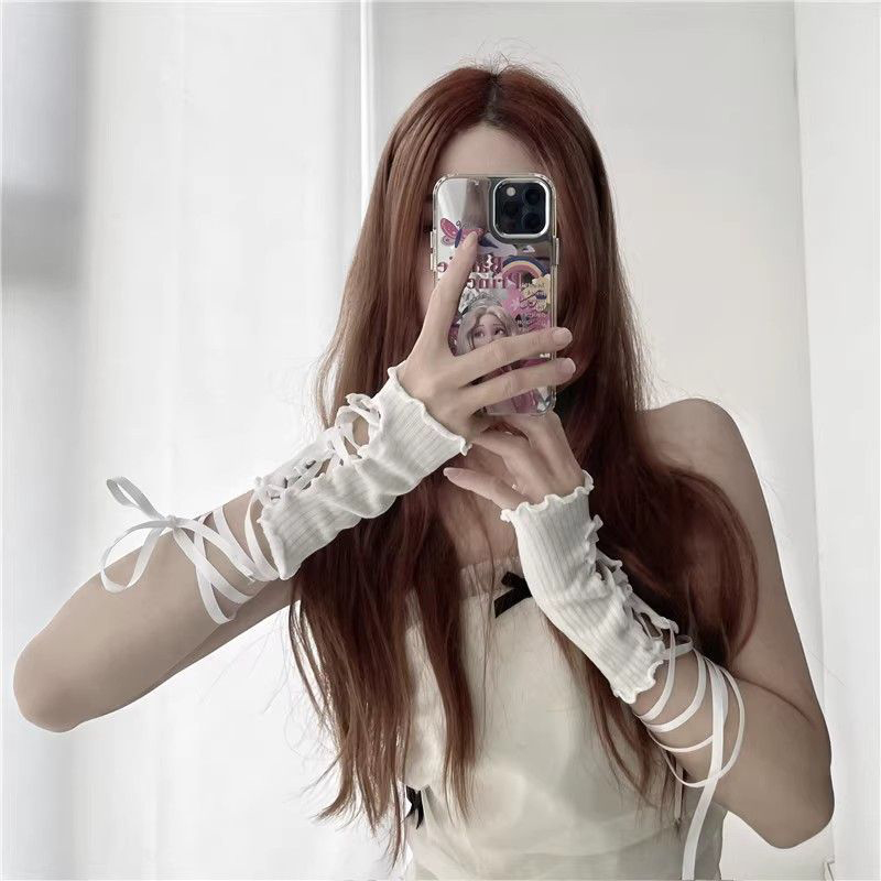 Women Lace‑Up Fingerless Arm S - Fingerless Glove Knit 리뷰 및 가격