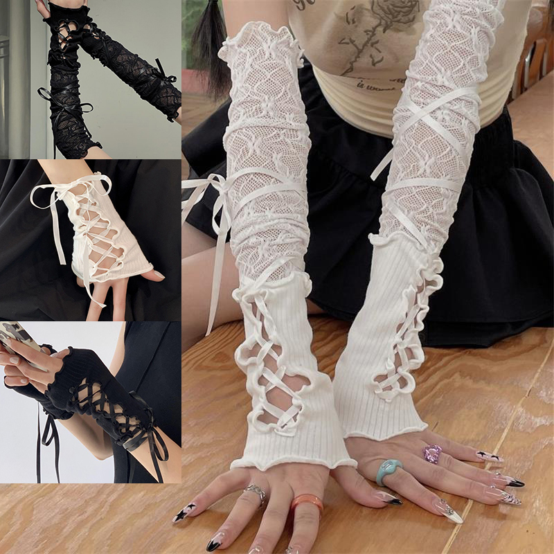 Women Lace‑Up Fingerless Arm S - Fingerless Glove Knit 리뷰 및 가격