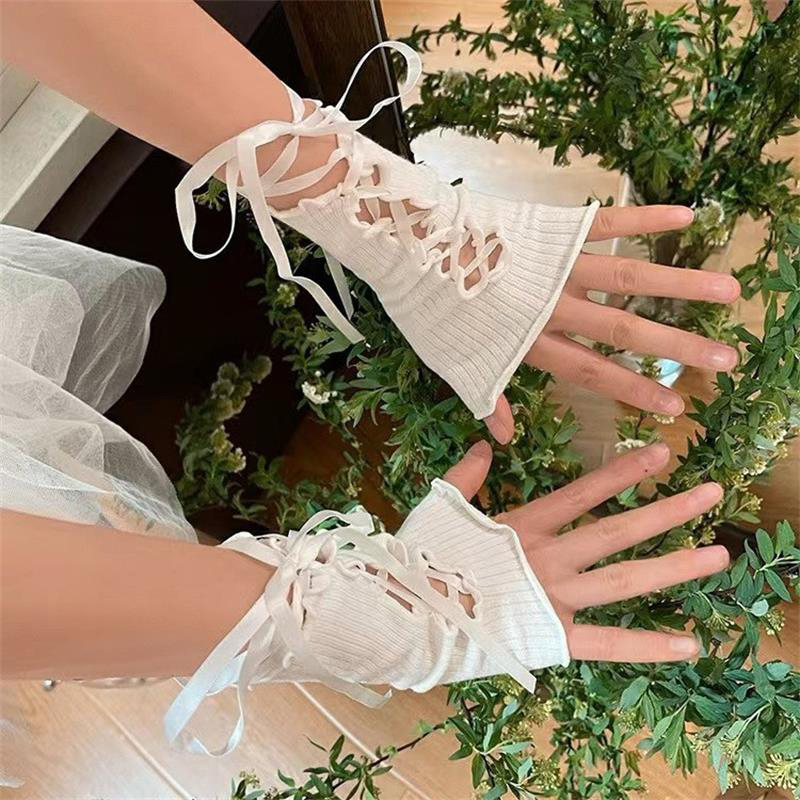 Women Lace‑Up Fingerless Arm S - Fingerless Glove Knit 리뷰 및 가격