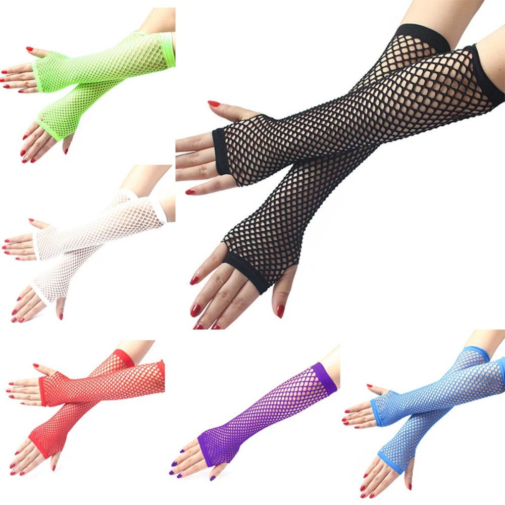Women Neon Fishnet Long Finger - Fingerless Glove Knit 리뷰 및 가격