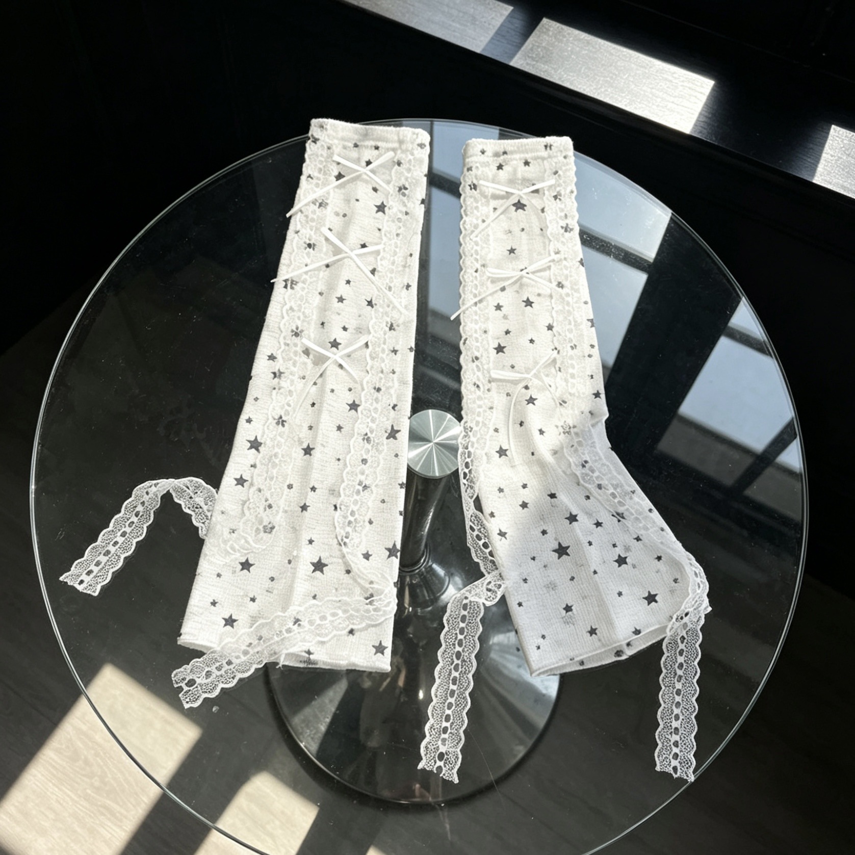 Kawaii Star Print Lace Arm Sle - Fingerless Glove Knit 리뷰 및 가격