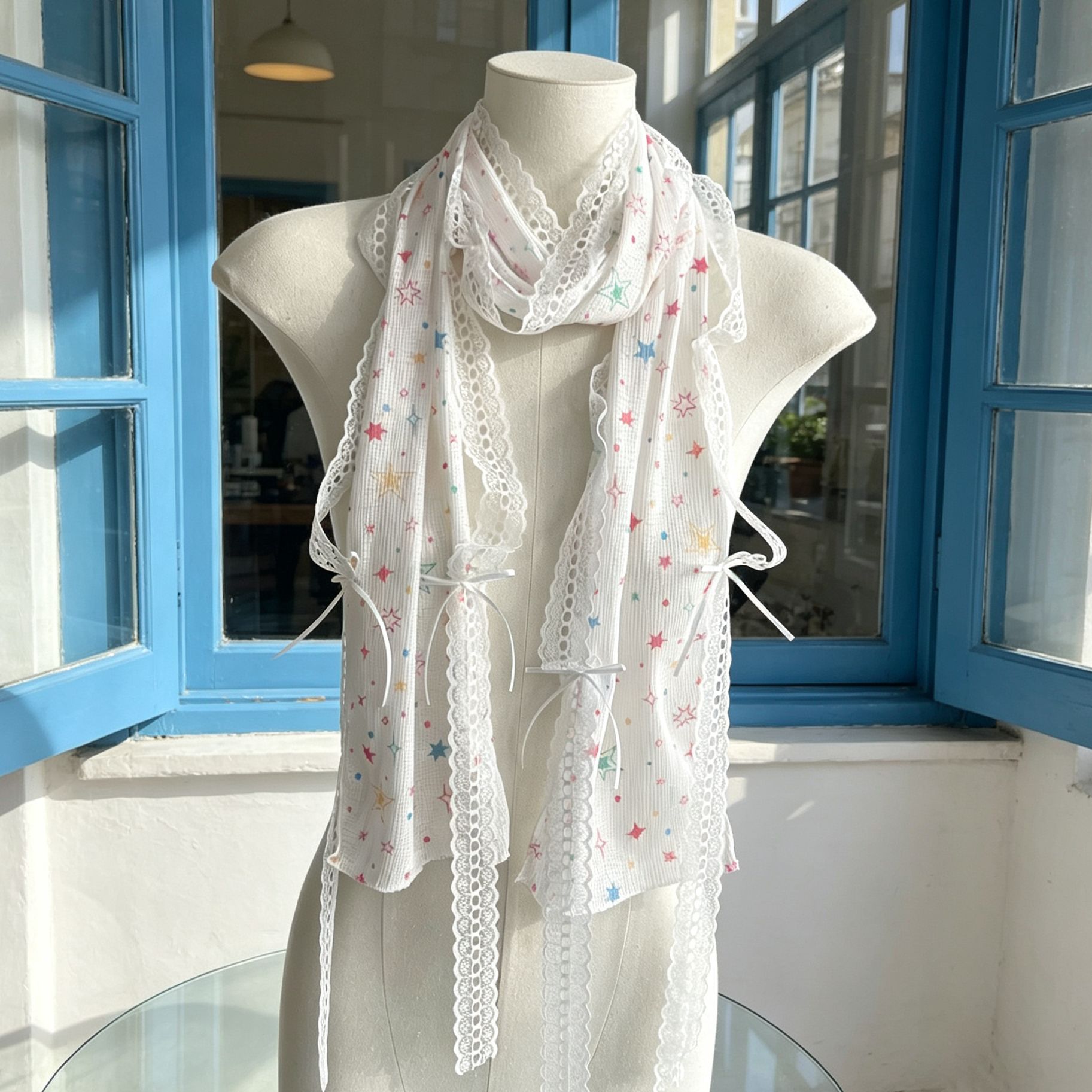 Kawaii Star Print Lace Arm Sle - Fingerless Glove Knit 리뷰 및 가격