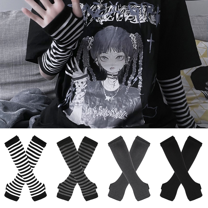 Women Long Sleeve Gothic Strip - Fingerless Glove Knit 리뷰 및 가격