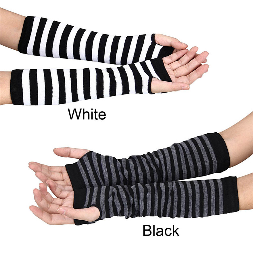 Women Long Sleeve Gothic Strip - Fingerless Glove Knit 리뷰 및 가격